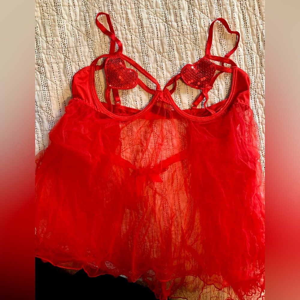 Red Sequin Heart Lingerie Set XL